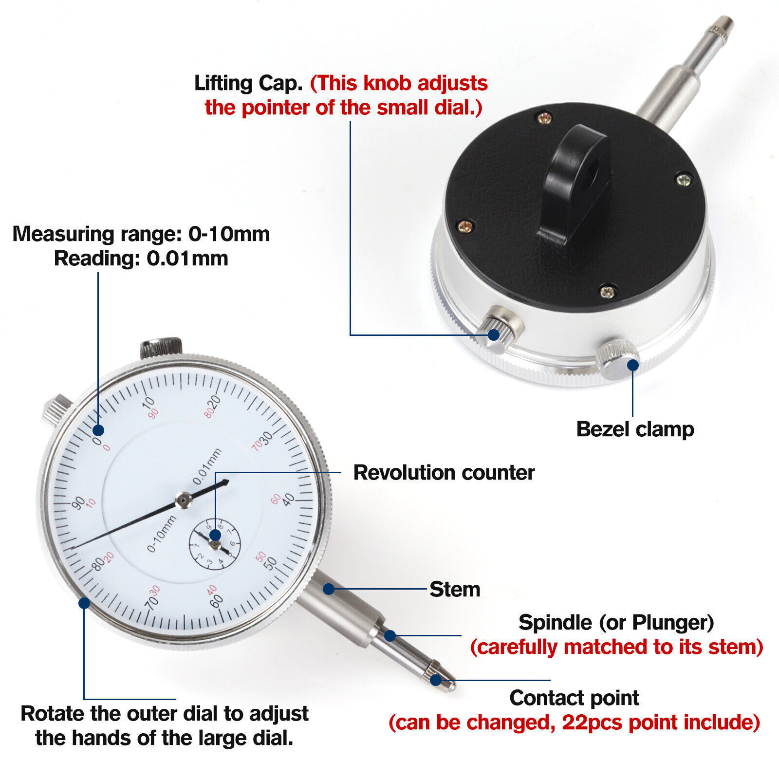 Dial Indicator with Magnetic Base Holder Differential Backlash Gauge 0-1.0 Test