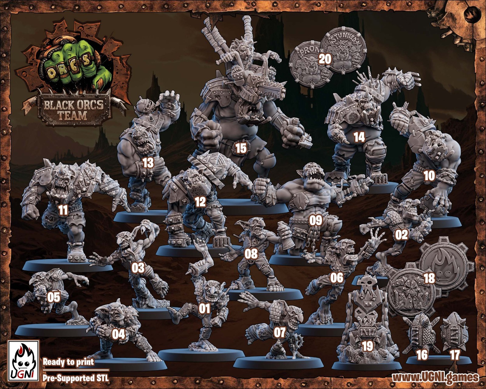 Apocalypse Orc Fantasy Football Team – Resin 3D Printed Miniatures for Wasteland