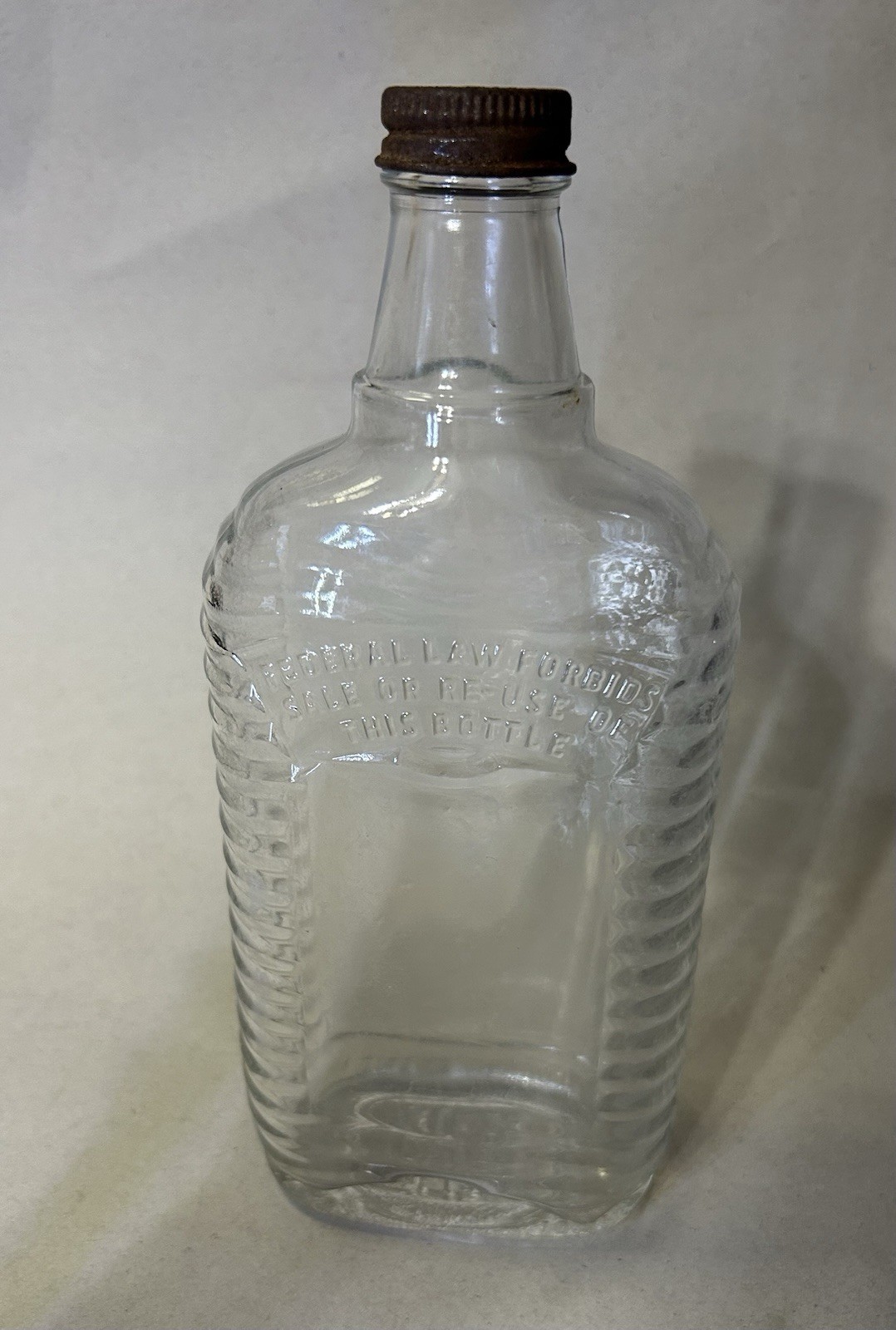 Vintage Pint Liquor Bottle “Federal Law Forbids Sale or Reuse Of This Bottle”