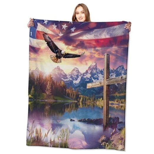 Spirit of Freedom Majestic Eagle Blanket,American Flag Cross 50x60in Eagle 02