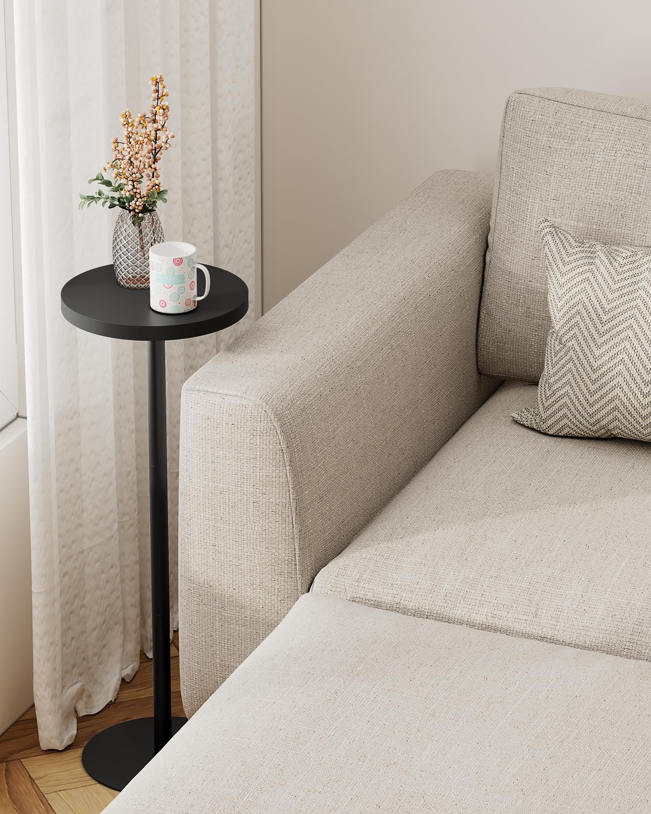 Tall Round Side Table Black Small End Table Beside Table Drink Table TB01BK065