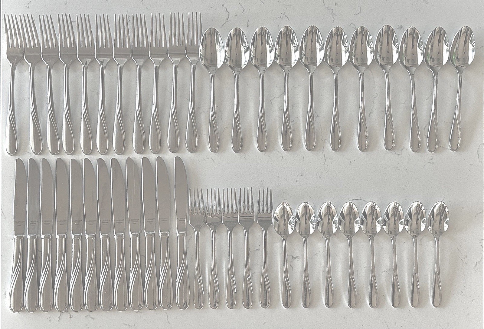 Lenox Summerville Stainless Flatware Set 47 Pcs Swirls Glossy 18/10 MINT