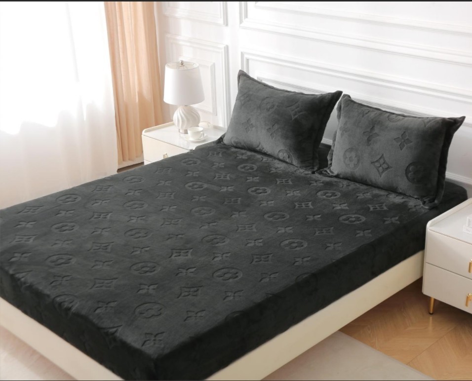 Velvet Fitted Sheet Queen King Bed with 2 Pillowcase Velvet Mattress Cover