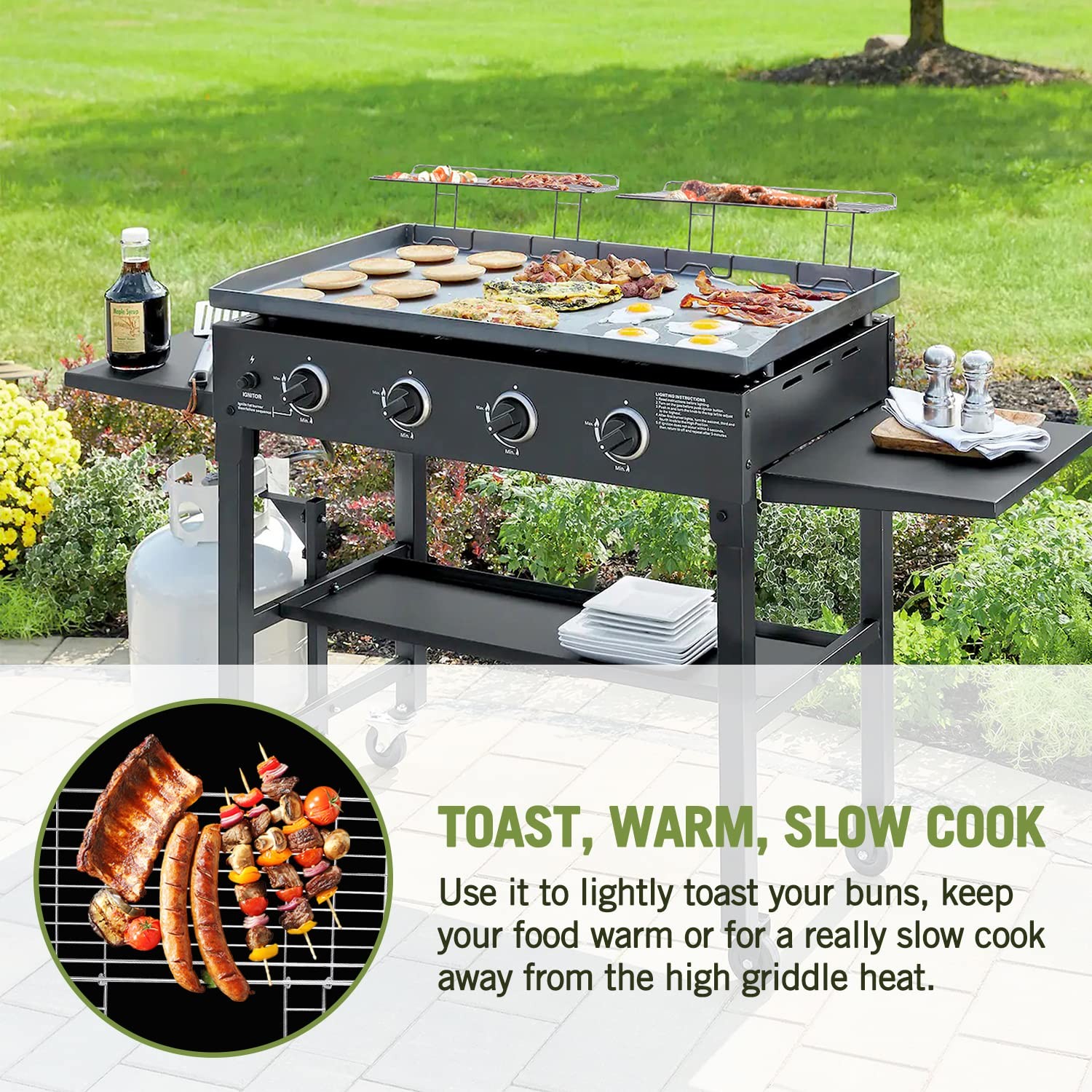 2Pcs Blackstone Griddle Warming Rack, Heavy Duty Steel Grill Warming Rack Com...