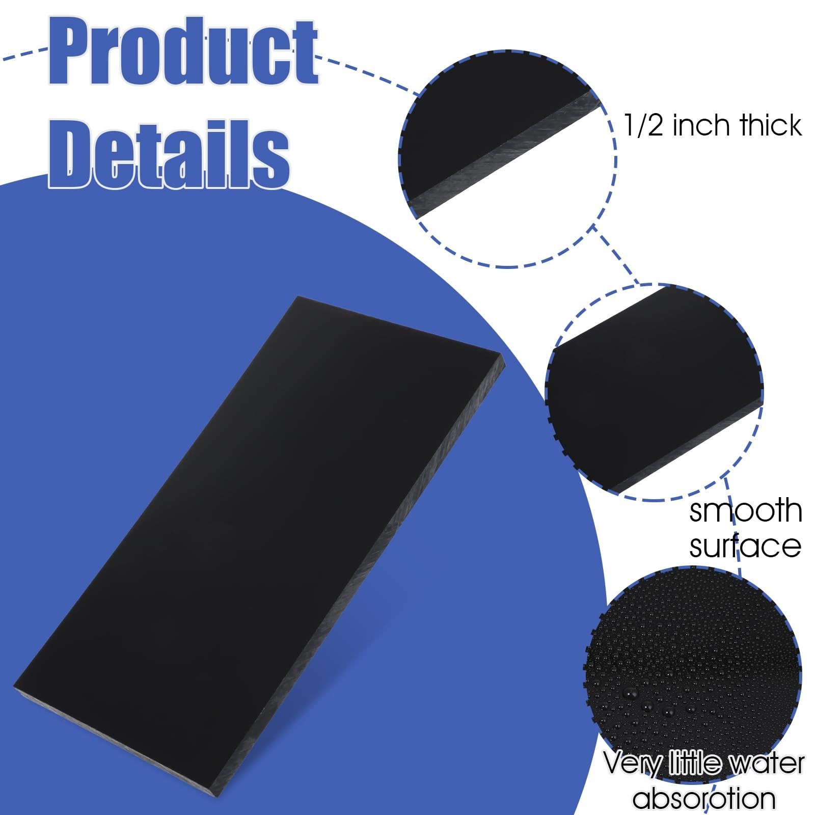 2 Pcs HDPE Plastic Sheet, HDPE Sheet 1/2" Thick, Size 6" x 12", High Density ...