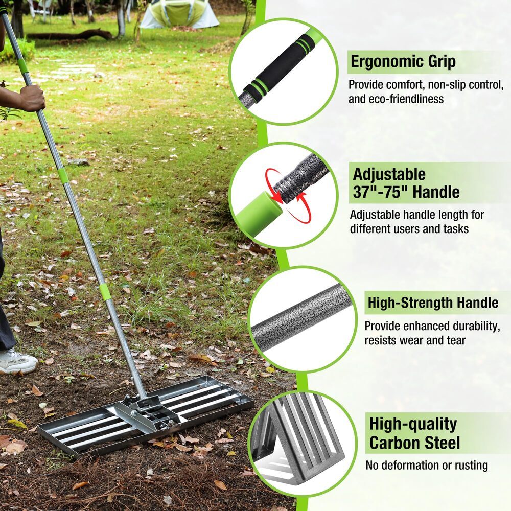 WORKPRO Heavy Duty Lawn Leveling Rake 6FT Adjustable Handle 30"x10" Ground Plate
