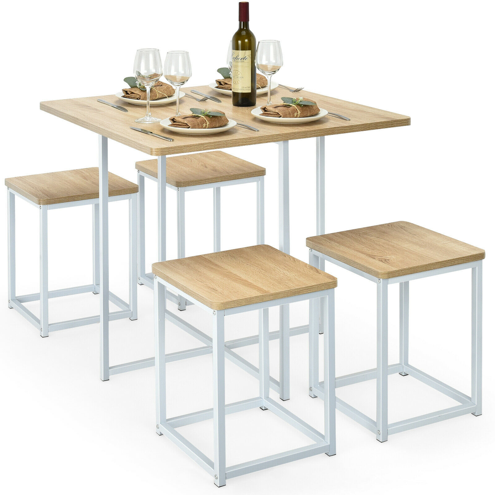 5 Piece Dining Table And Chairs Set Metal Legs Compact Space Bar Pub Kitchen