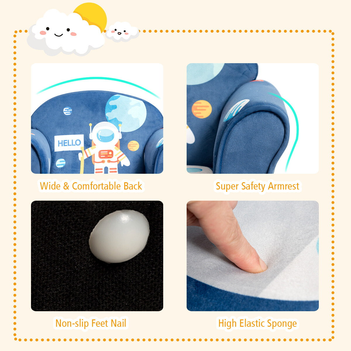 Kids Astronaut Sofa Children Armrest Couch Upholstered Chair Toddler Furniture