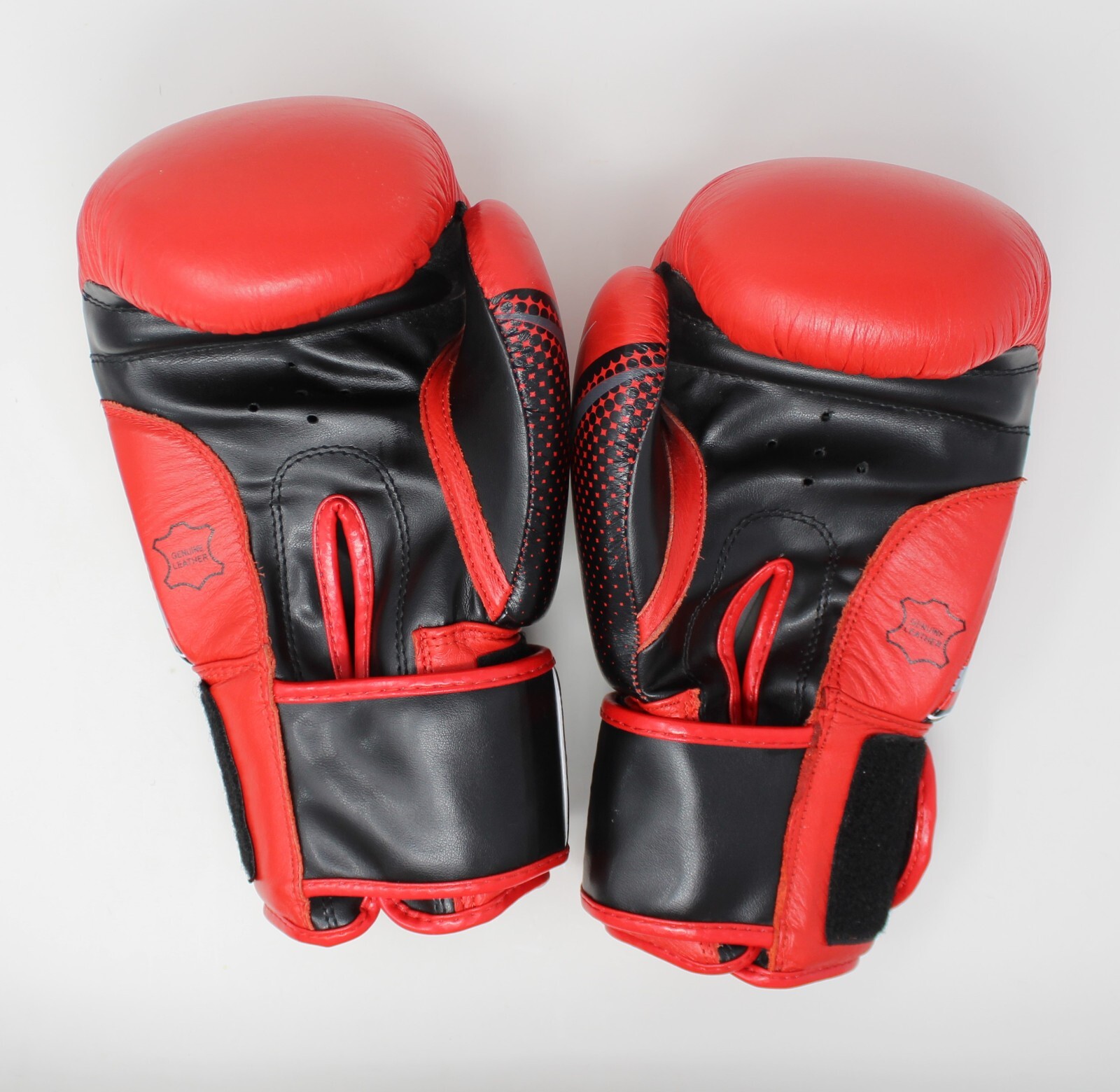 Boxing Inc Red & Black Leather Training Boxing Gloves Hook & Loop Wrap - 12oz
