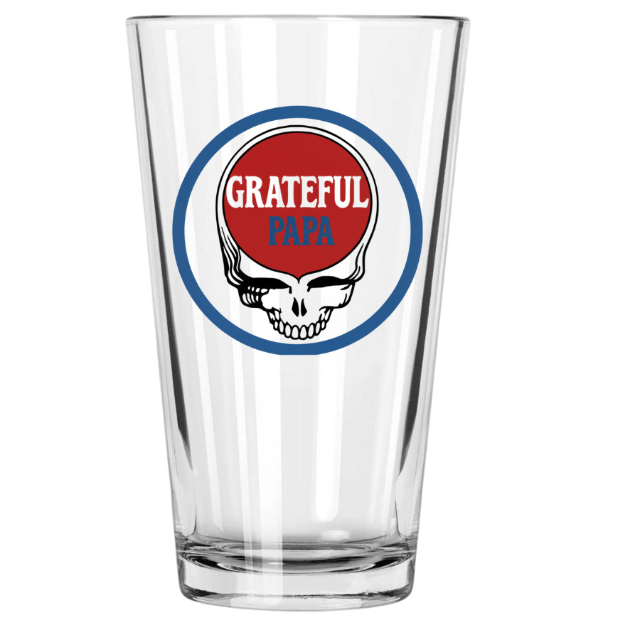 Grateful Dead custom Steal Your Face GRATEFUL PAPA Pint Glass 16 0z CHRISTMAS