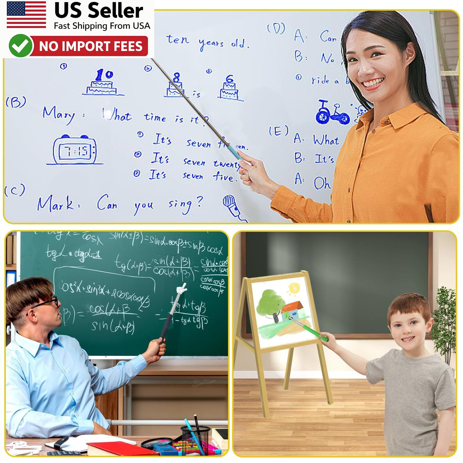 5PCS Extendable Teacher Pointer Stick Classroom Finger Pointer Set FROM USA