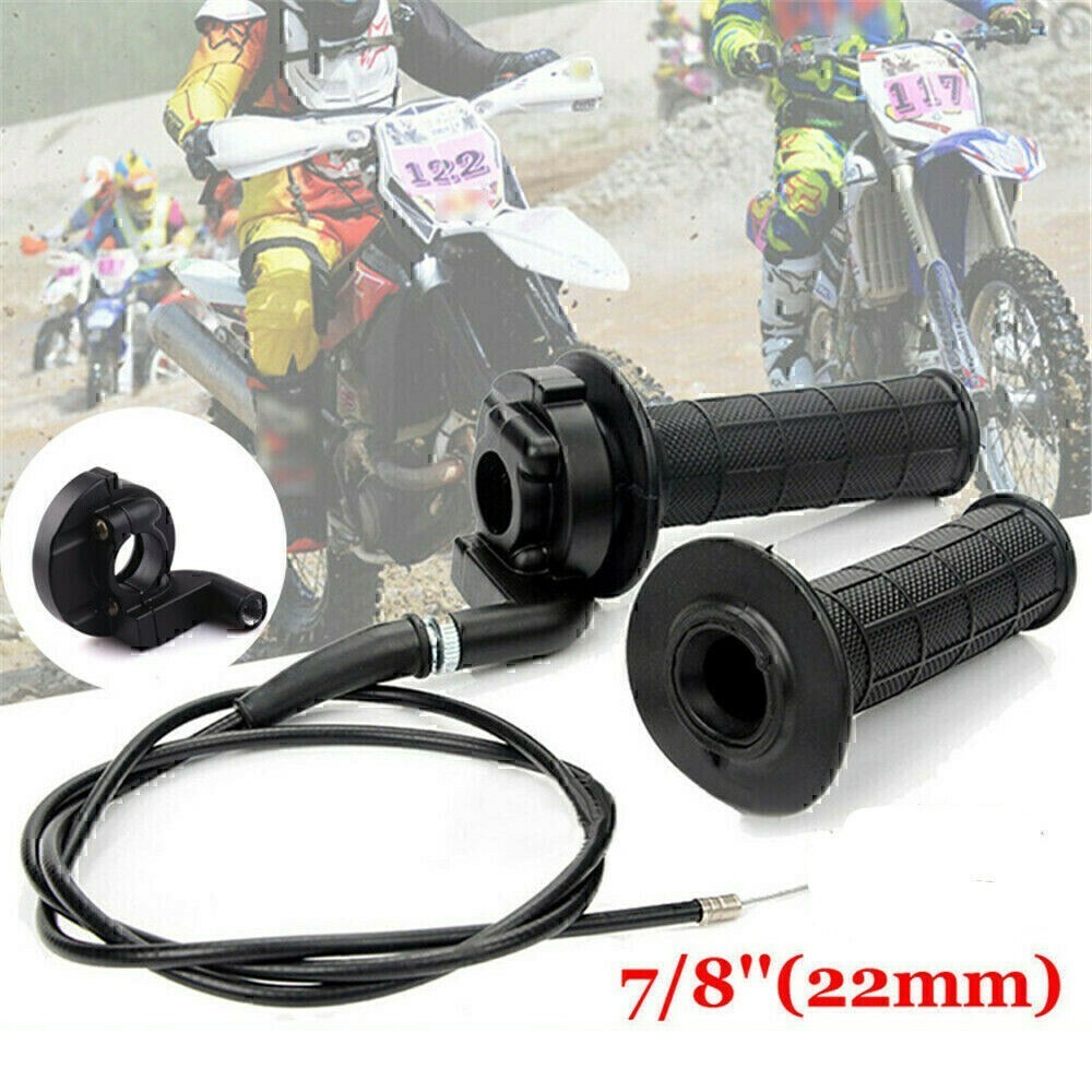 7/8in Motorcycle Twist Throttle Accelerator Handle Grips Cable Set Aluminum