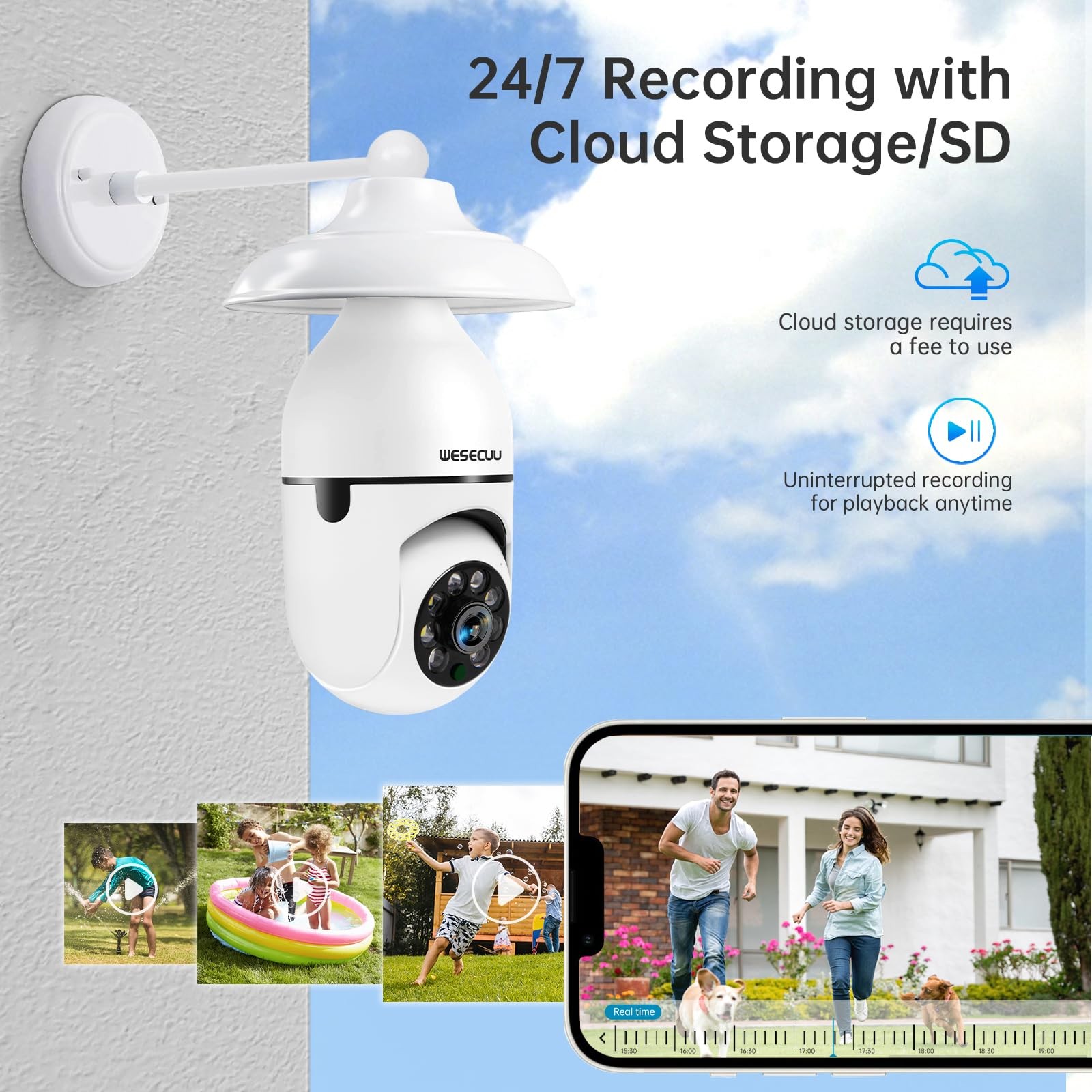 WESECUU Light Bulb Security Camera -5G& 2.4GHz WiFi 2K 2K/1-Pack, White