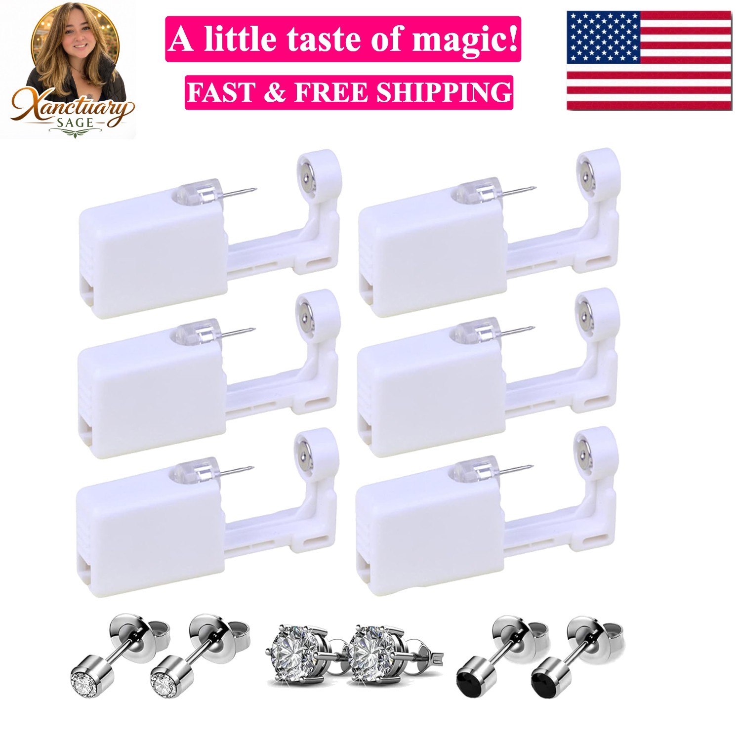 Ear Piercing Kit, 6 Pack Ear Piercing gun Kit with 4mm 5mm Earrings, Self Dis...