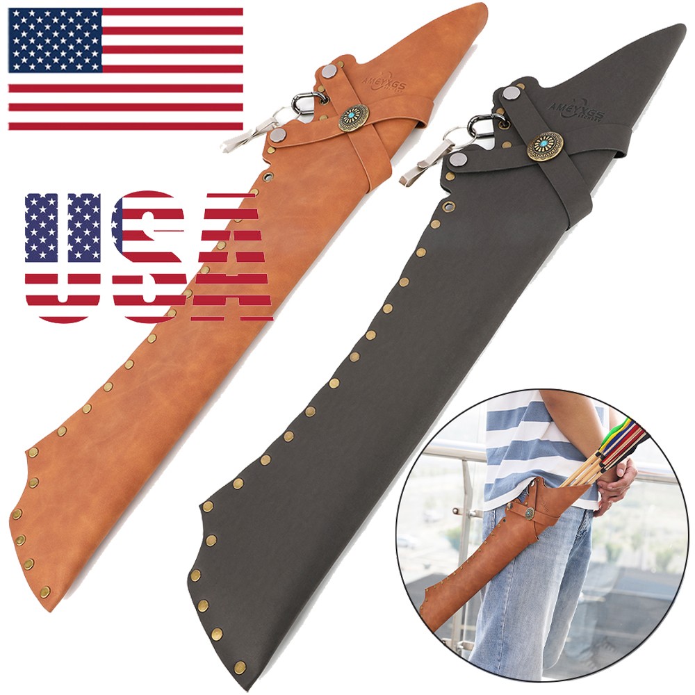 Archery Leather Arrow Quiver Waist Bag Hip Holder Adjustable RH LH Shooting Hunt