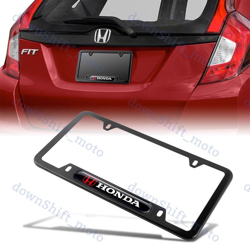 1PCS HONDA LOGO Black Metal Stainless Steel License Plate Frame NEW