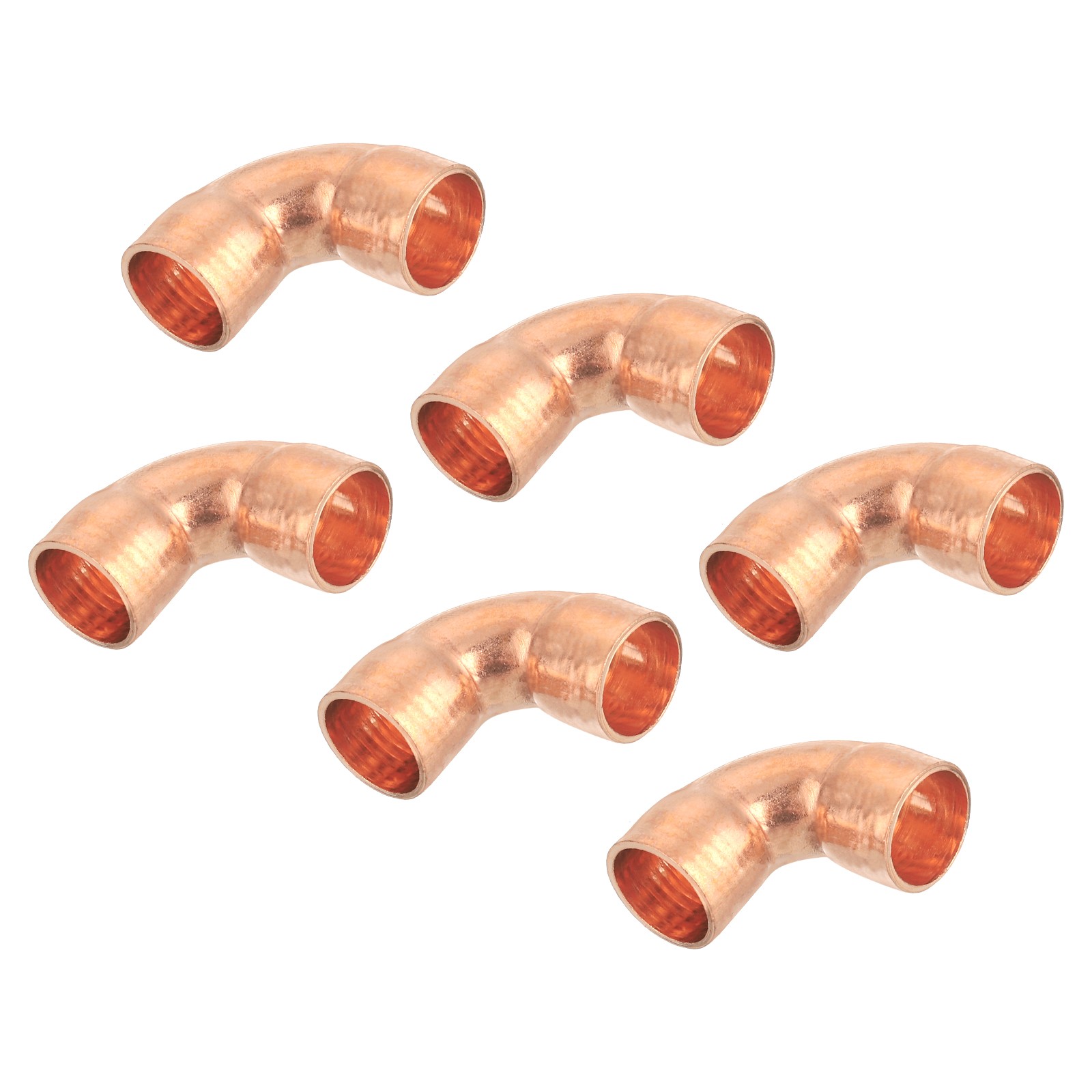 6 Pcs 0.37 Inch 90 Degree Copper Pipe Fitting with Sweat Solder, 0.85x0.85inch