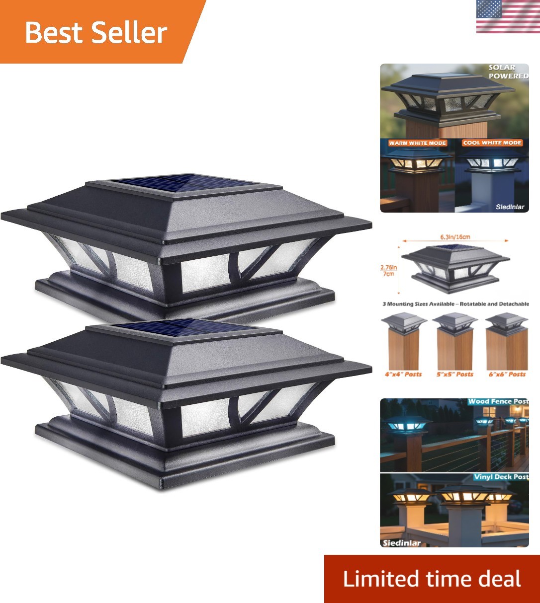 Solar Post Lights Outdoor Solar Cap Lights Deck Fence Cap for 4X4 5X5 6X6 Posts