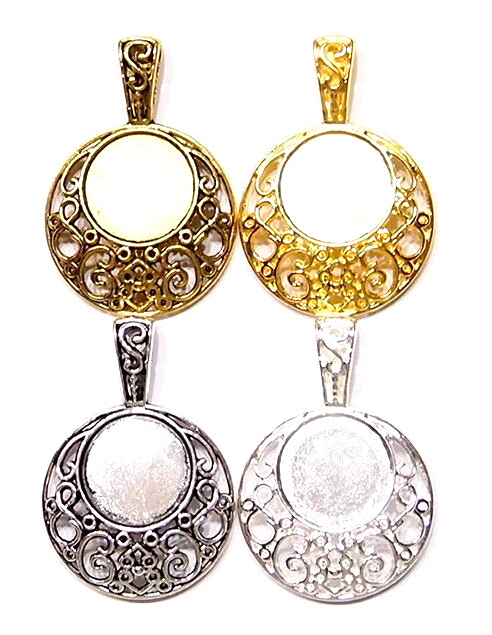 4 of 25mm Round 4 Different Colors Victorian Scroll XL Pendant Settings 65x44mm