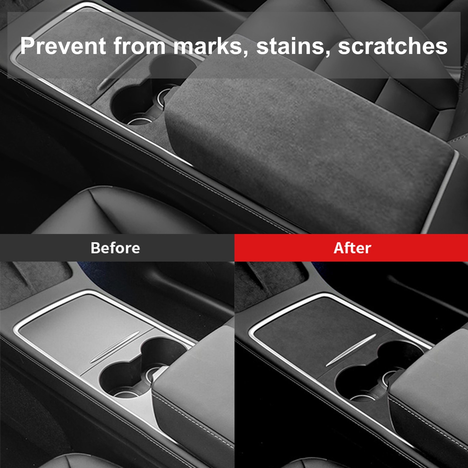 Alcantara Center Console Armrest Cover Protector Pad Fits for Tesla Model 3 Y