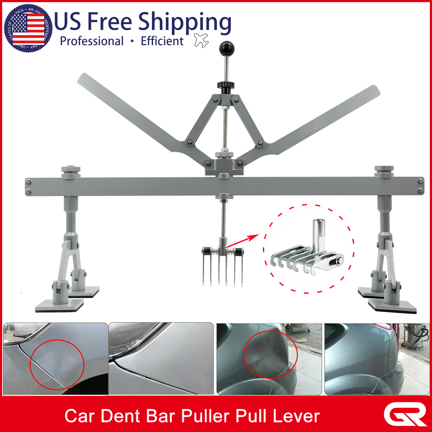 870mm Car Dent Pull Lever Bar Kit 6 Claw Hook Puller Rings Aluminum Auto Body US