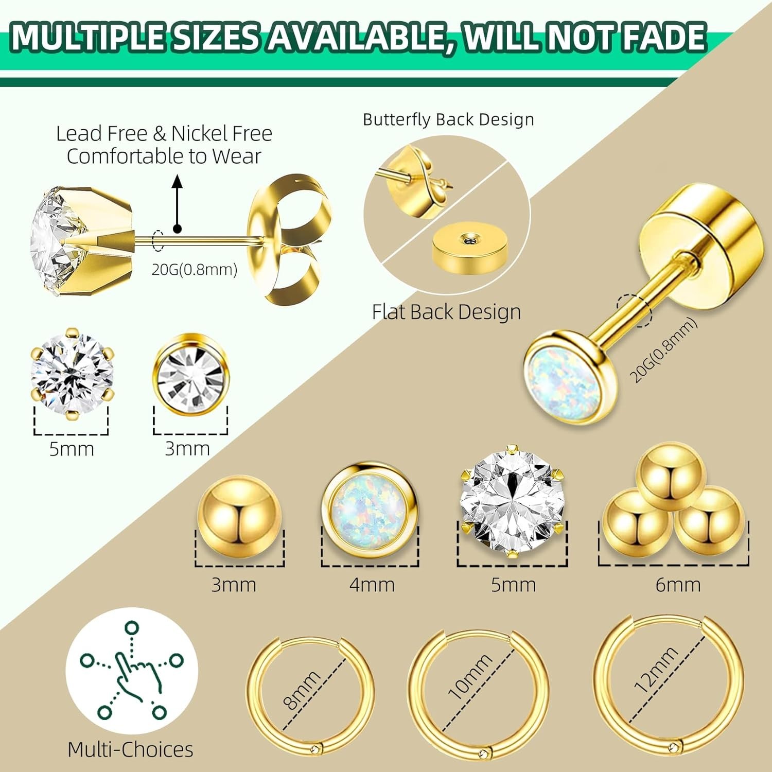 26 Pcs Ear Piercing Kit Ear Disposable Piercing Gun Kit Includes 4 Pcs Self P...