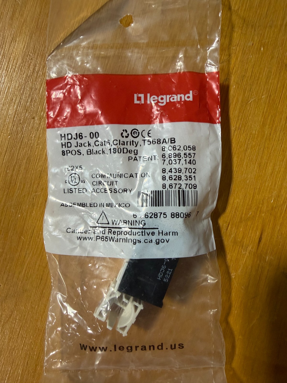 Legrand	HDJ6-00	Cat6 HD Jack Clarity T568A/B 8 POS Black