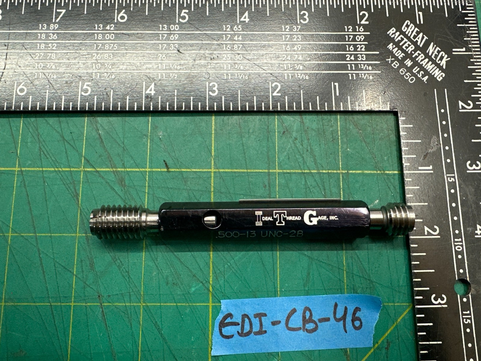 .500-13 UNC-2B Thread Plug Gage GO PD .4500 NO GO PD .4565, Ideal Gage