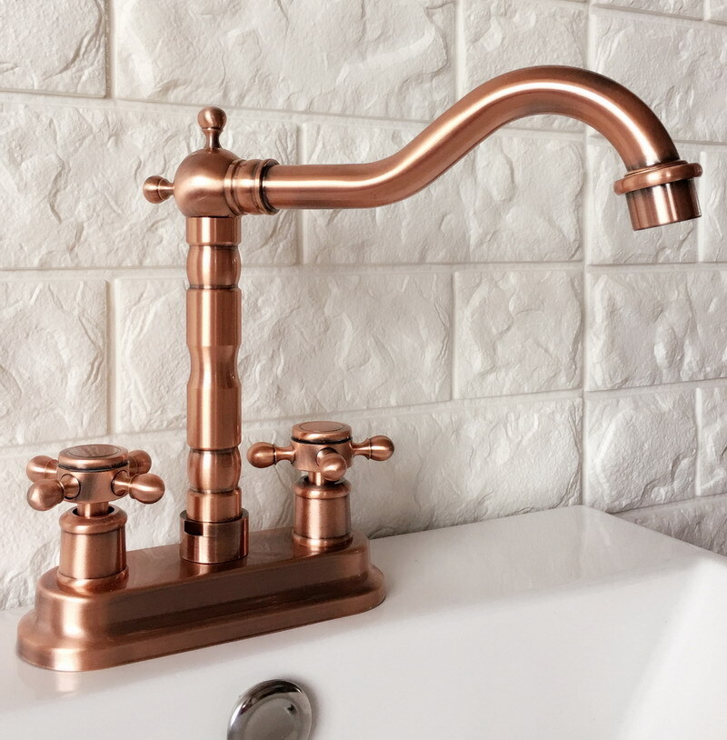 Antique Red Copper  4" Centerset Bathroom 2 Holes Basin Sink Faucet Mixer Tap