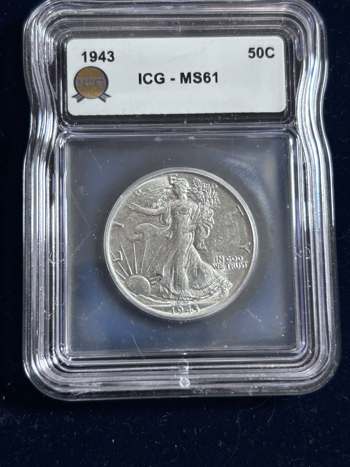 Walking Liberty Half Dollar 1943 50C Silver 90%, ICG MS61