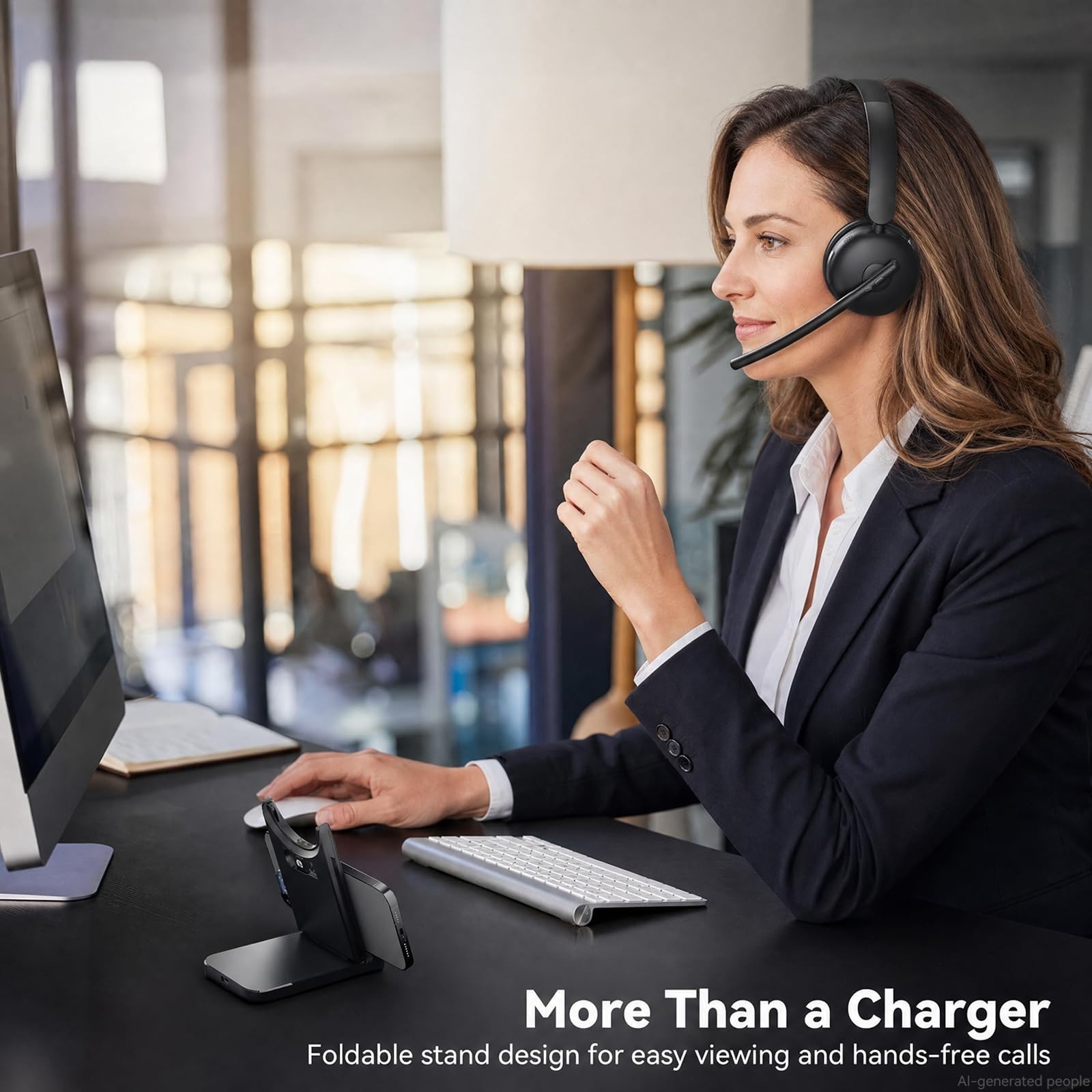 Wireless Headset, Wireless Headset with Mic for Work, AI Noise Cancelling, 65Hrs