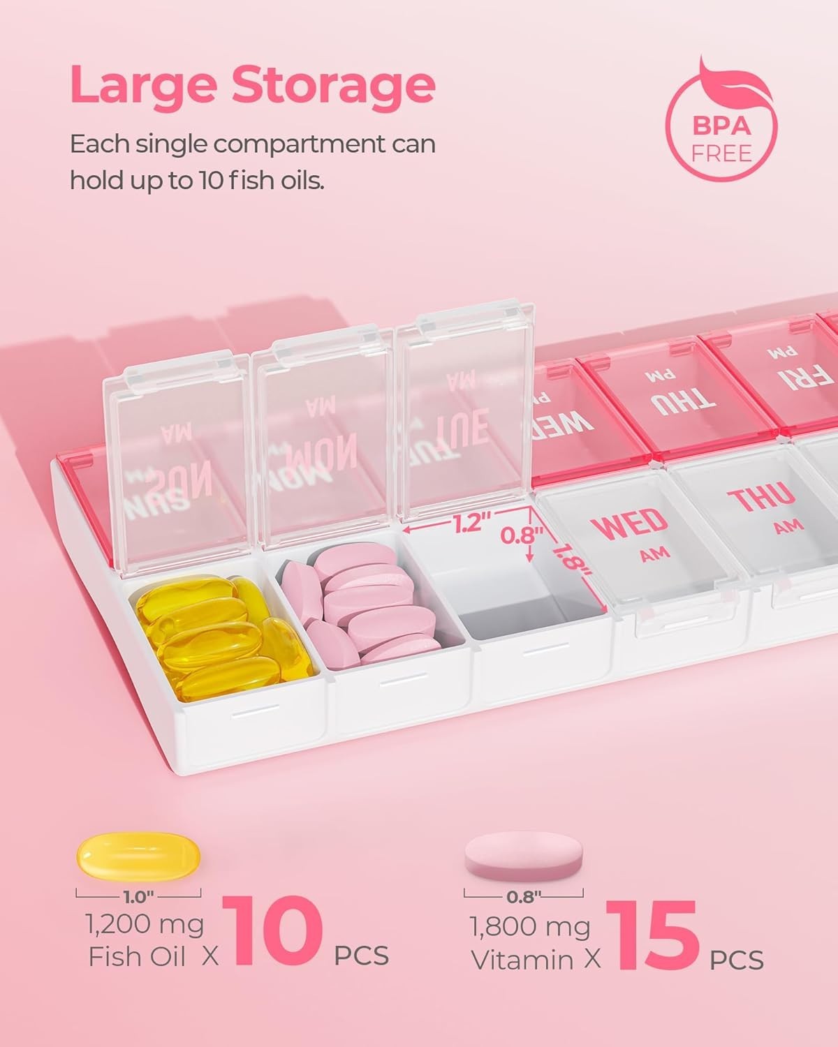 Weekly Pill Organizer 2 Times a Day, Stylish Pill Box 7 Day AM PM with Large Com