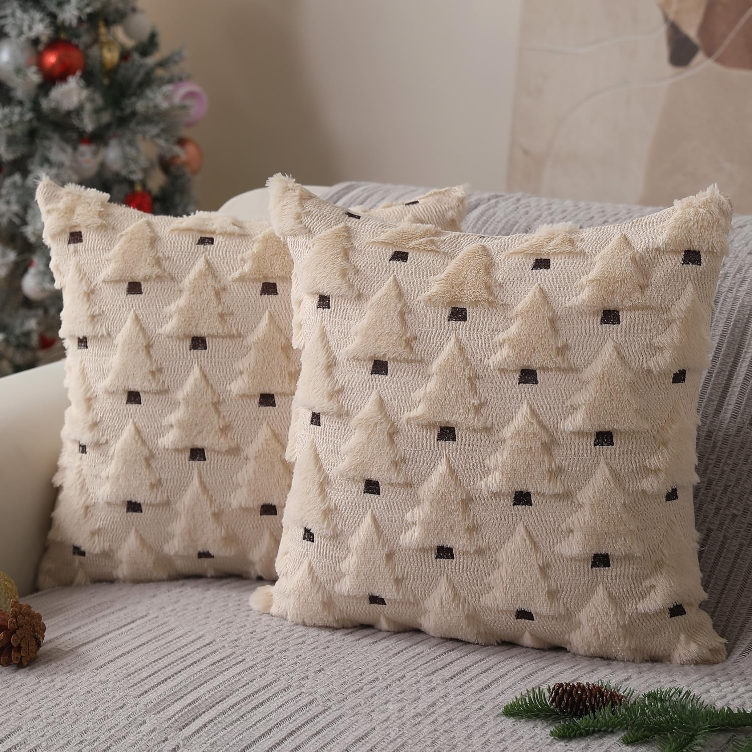 Allorry Christmas Pillow Covers 18x18 inch Set 18" x (Pack of 2), Beige