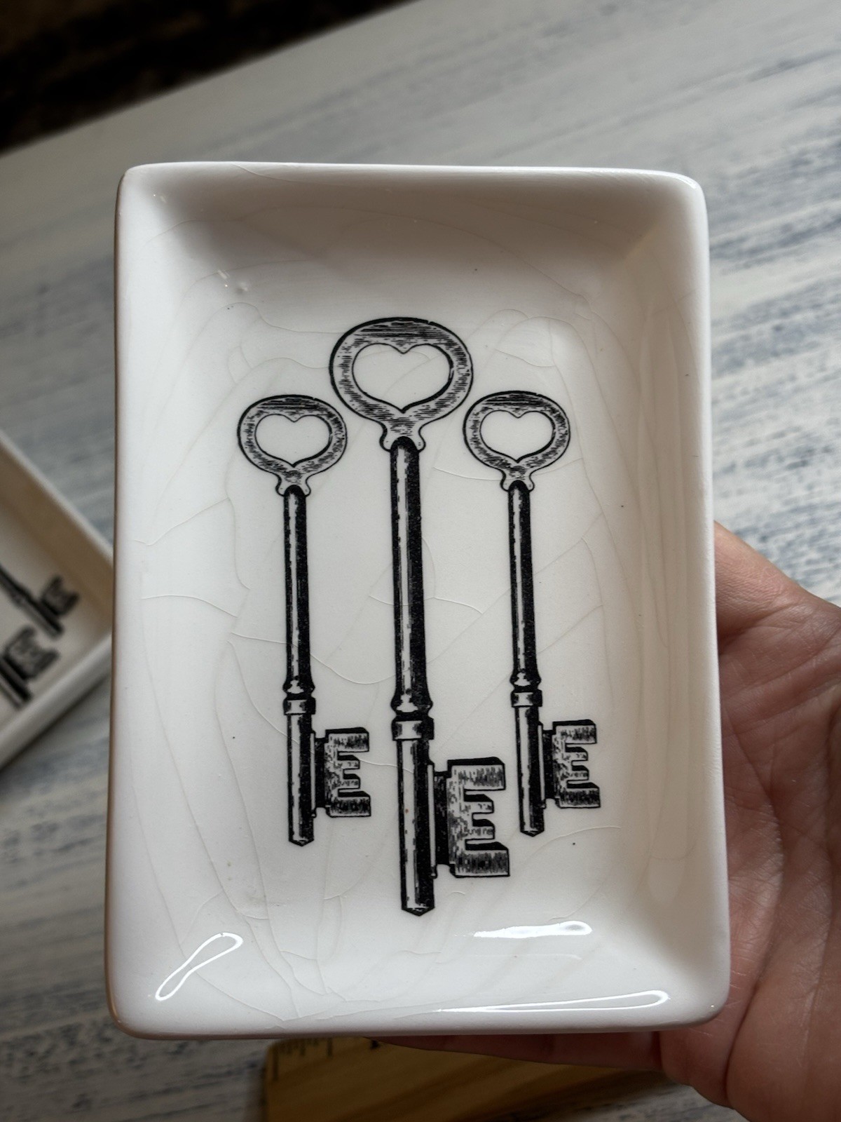 White Ceramic Trinket Dish With Key Design