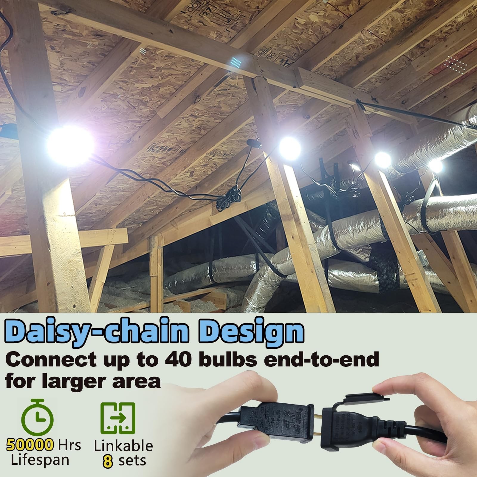 50FT Led Work Light 85W 8000LM Waterproof Construction String Lights Linkable...