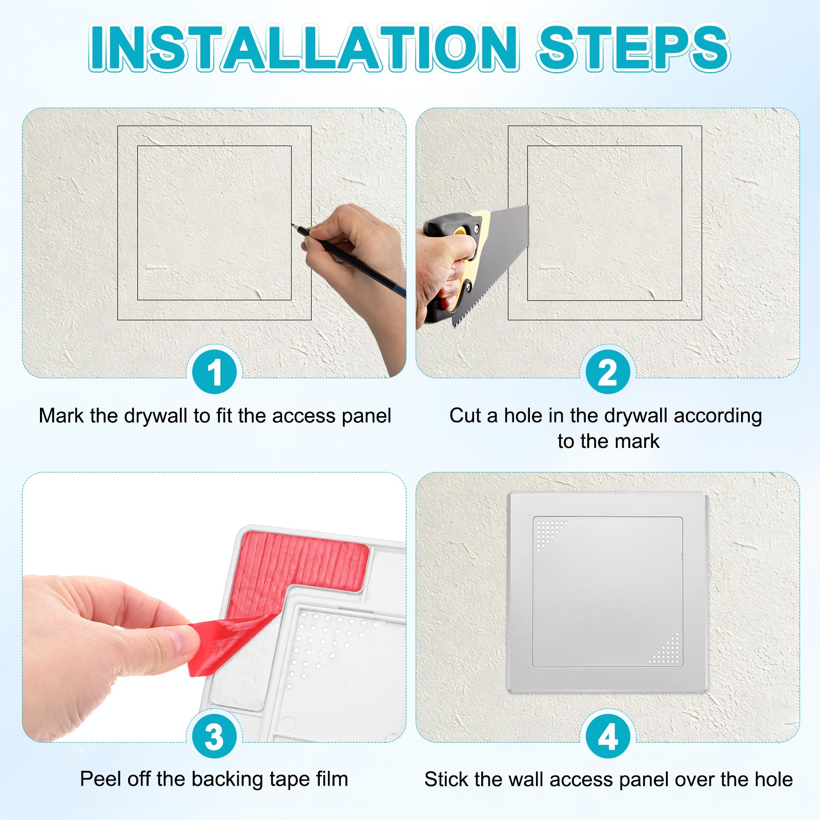 1-Pack Access Panel for Drywall, 6x6" Plastic [Silver Tone, Vented Square]
