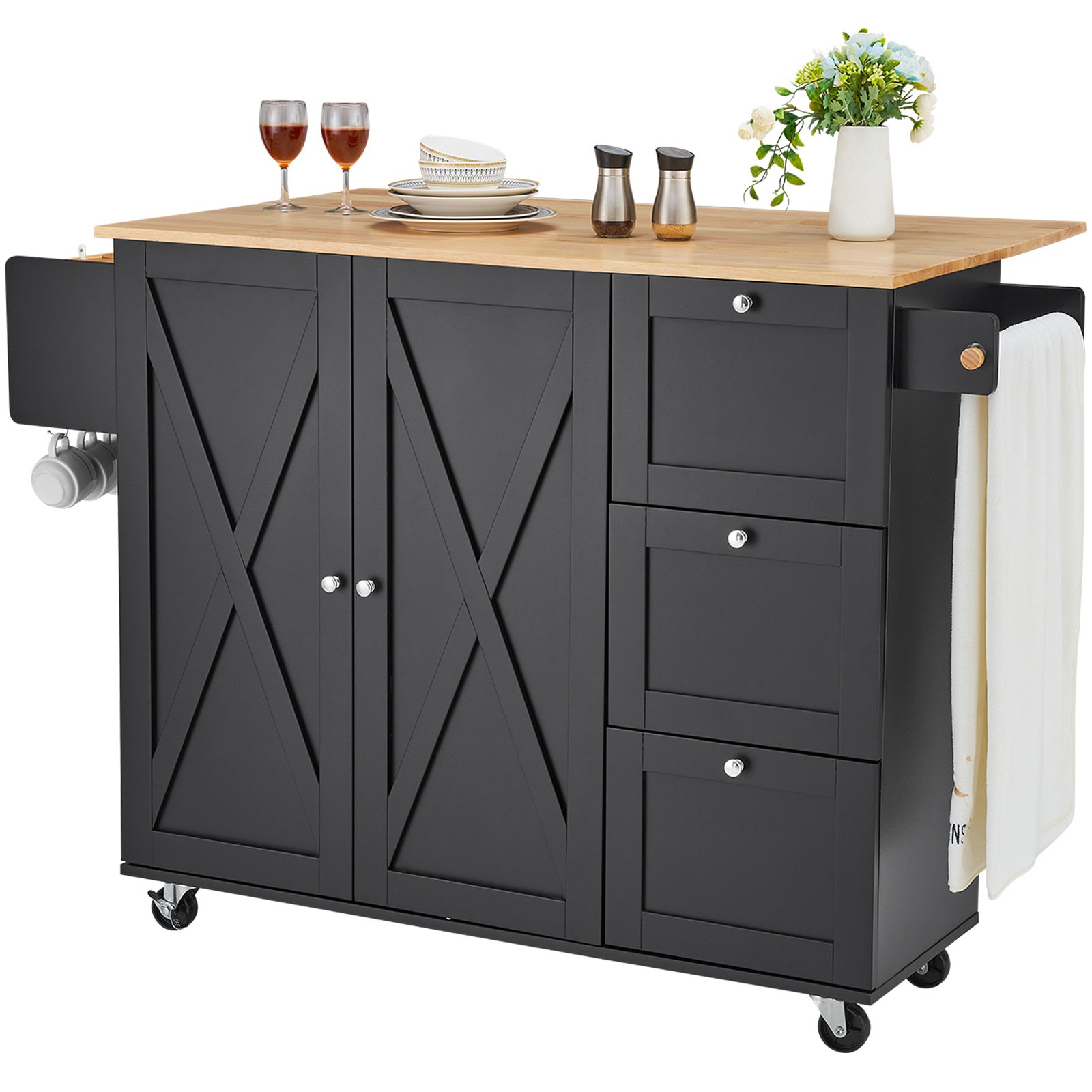 Uimoso Mobile Kitchen Island Cart with Storage, Drawer, and Shelves