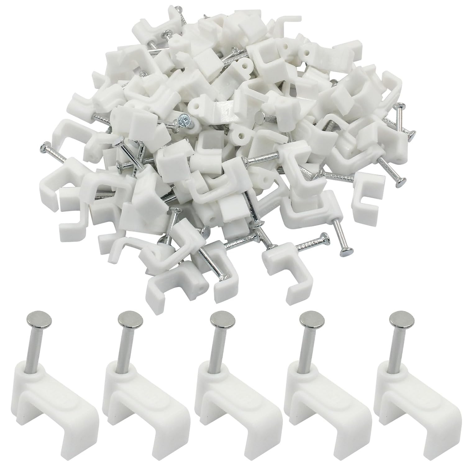 100 Pcs 8mm White Flat Cable Clips Ethernet Wall Cable Tacks Cat8 Cat7 Cat6