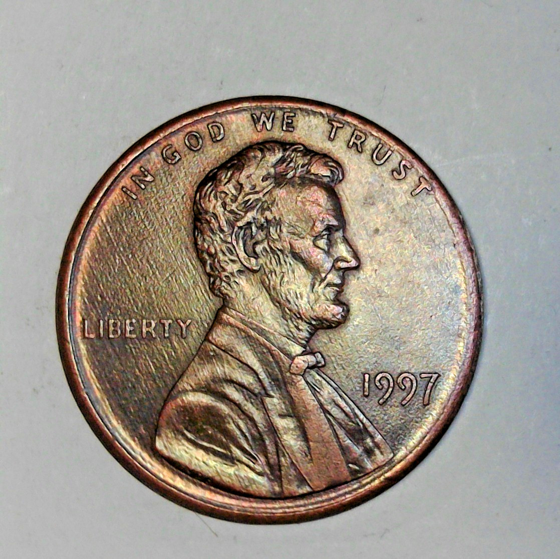 1997 Lincoln Cent, RB, Double Rim, "S" & "T" on Rim, Nice Colors
