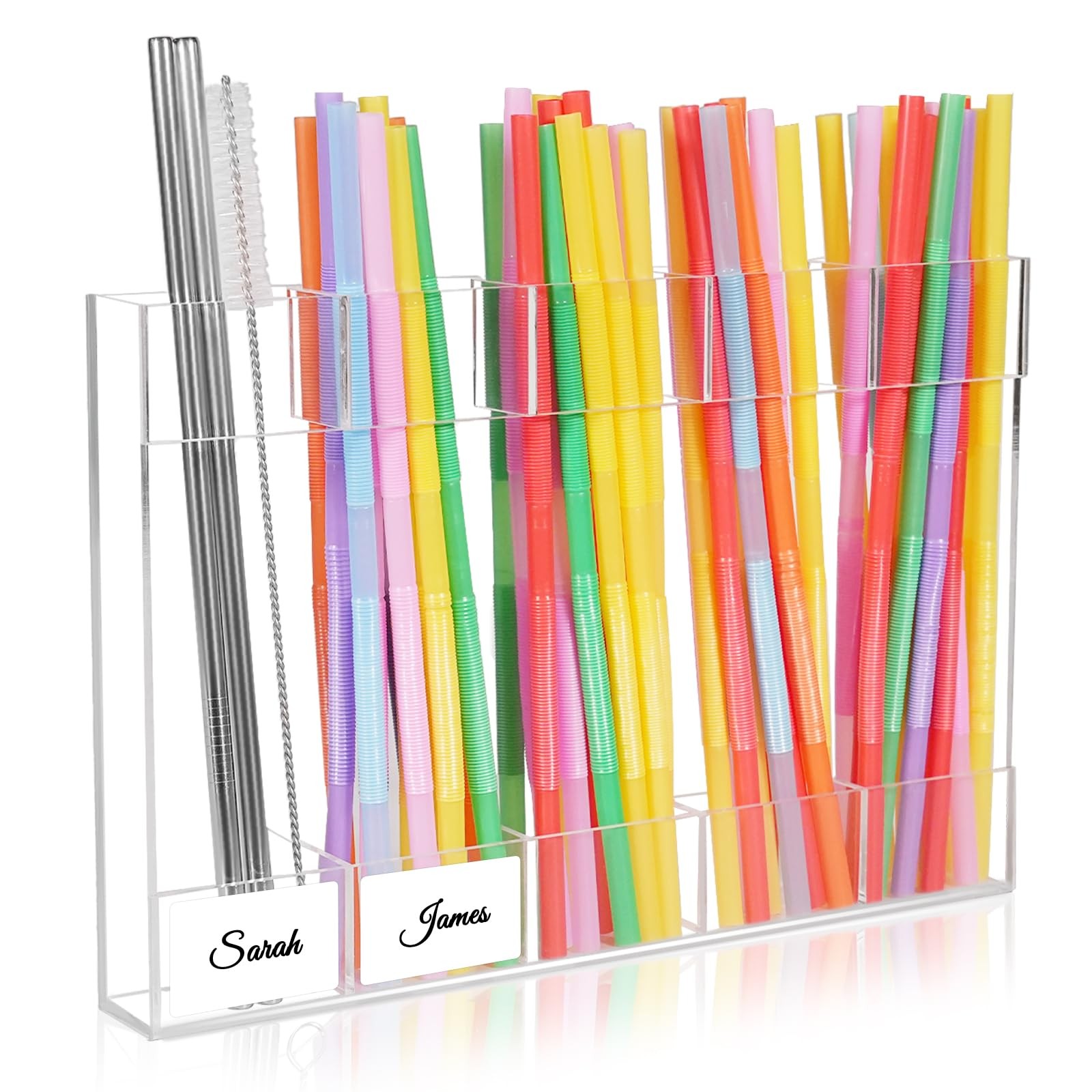 9.8” Large Acrylic Straw Holder for Cabinet Door - Reusable Straw Organizer Stor