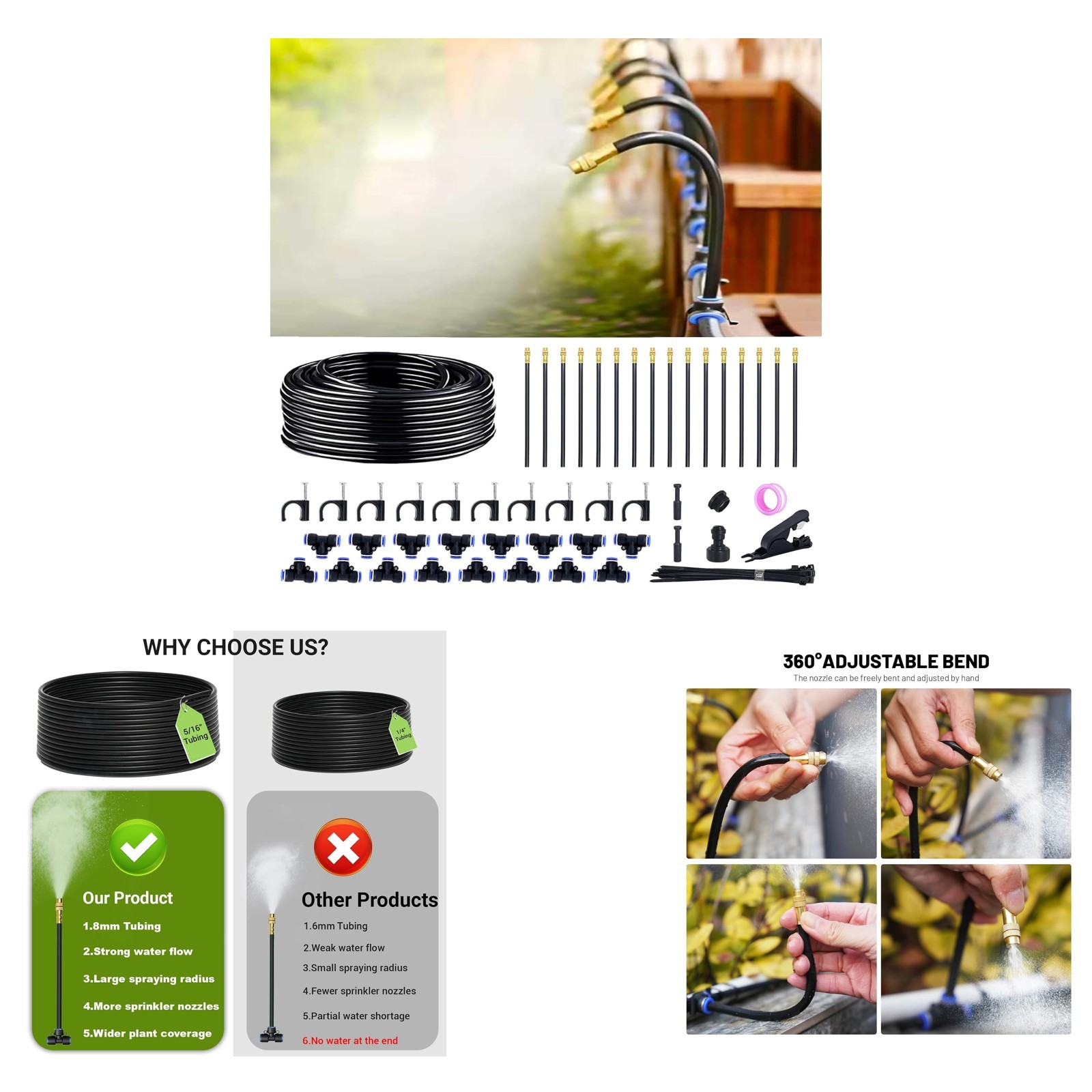 360 Degree Adjustable Drip Irrigation System 50 ft Garden Watering Kit with 16