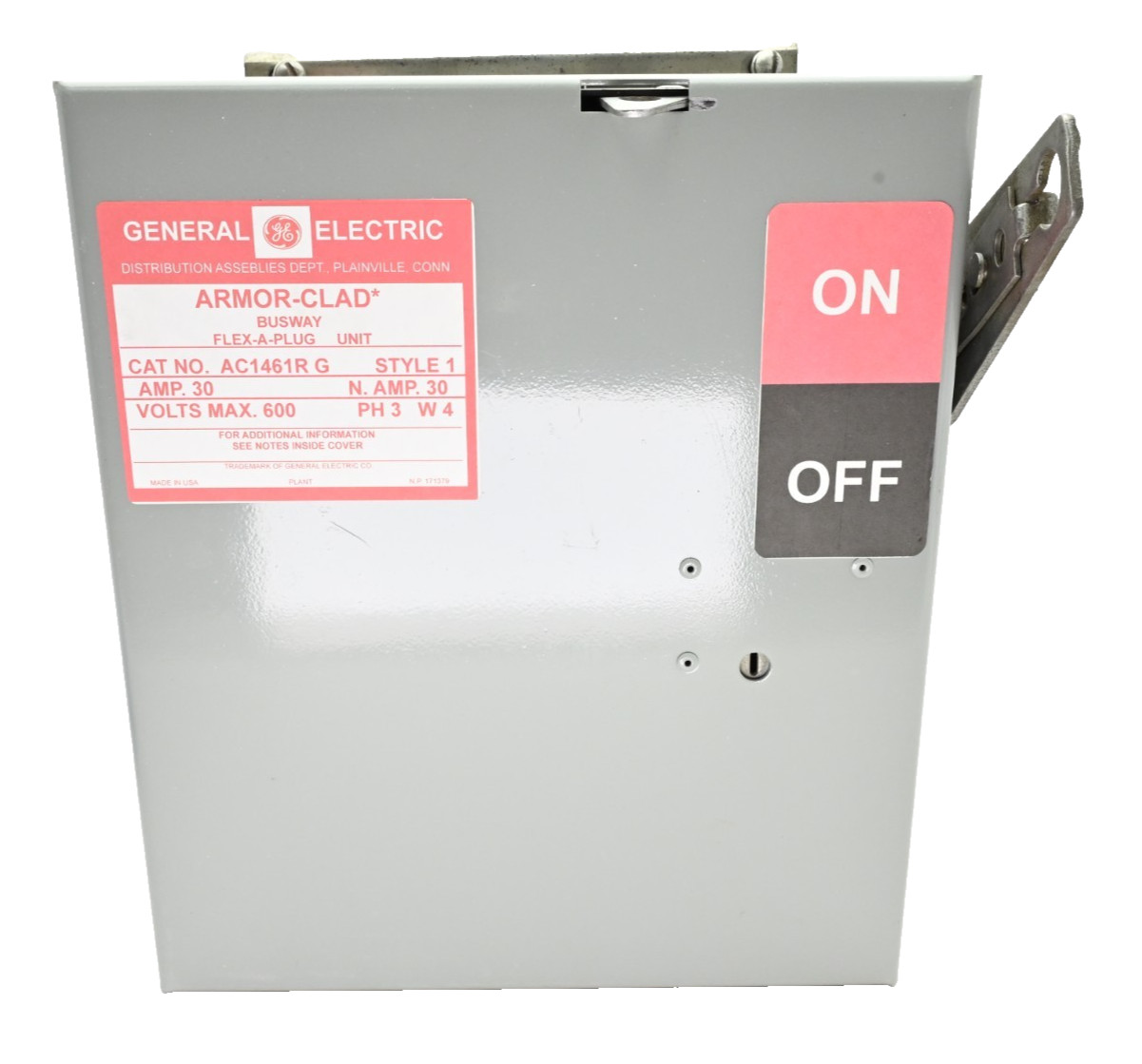 General Electric AC1461RG - 30A 600V 3-Phase 4-Wire Fusible Bus Plug w/ Ground