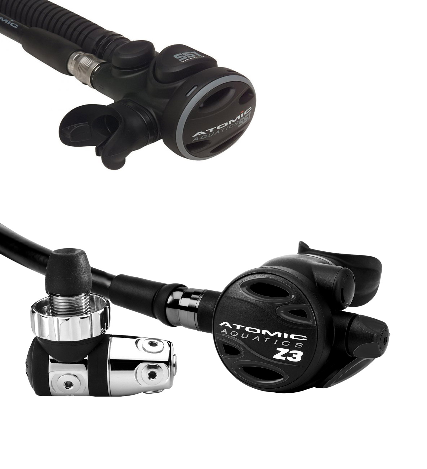 Atomic Aquatics Z3 Regulator Din Set with SS1 Safe Second Titanium, Black