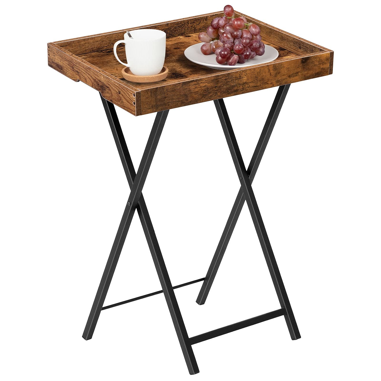TV Tray Table, Folding Table with Removable Serving Tray, Stable TV Tray Snac...