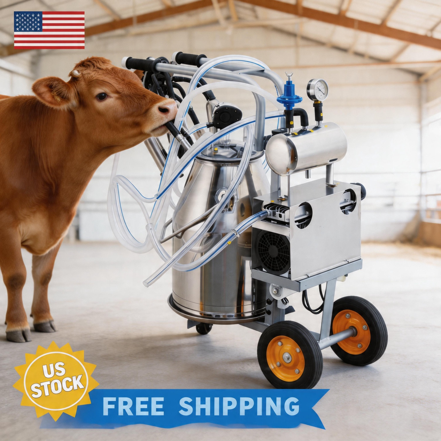 Milking Machine, 6.6 Gallon/25L Stainless Steel Milk Bucket Portable Electric