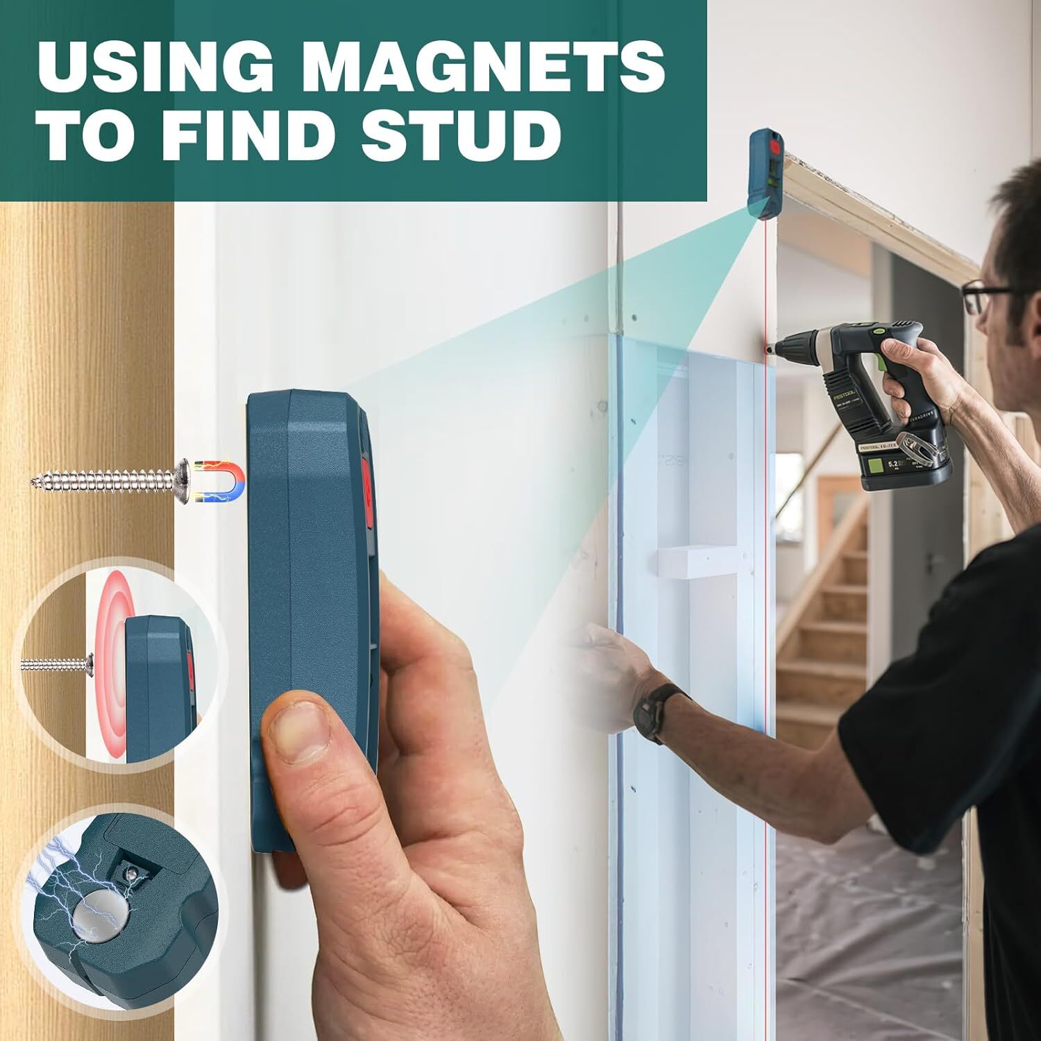 Magnetic Stud Finder with Laser Level,HandsFree Marking Stud Finder Wall Scanner