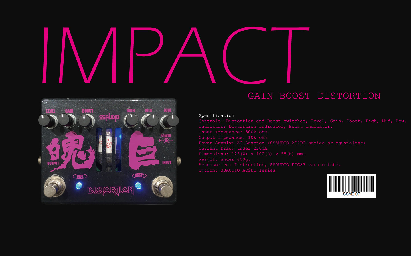 SSAUDIO Distortion Guitar Effect Vacuum Tube Distortion Guitar Pedal With Gain B