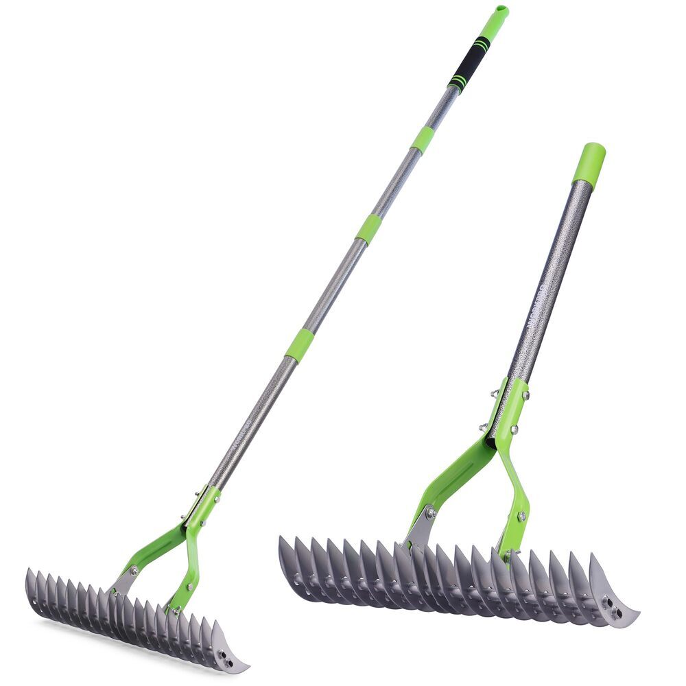 WORKPRO 15" Thatching Rake Heavy Duty Dethatcher Rake 5FT Handle Adjustable Head