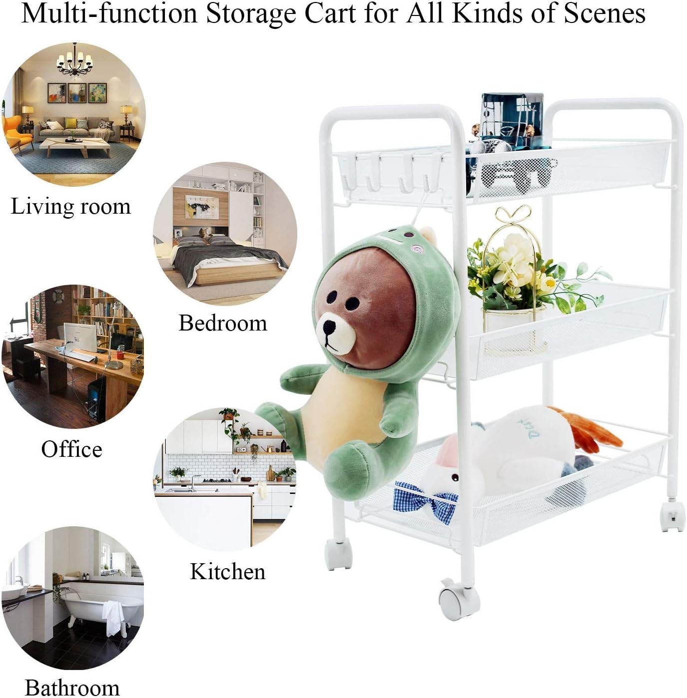 Contemporary Multi-Functional Rolling Cart with 4 Hooks - Modern Home Essentials