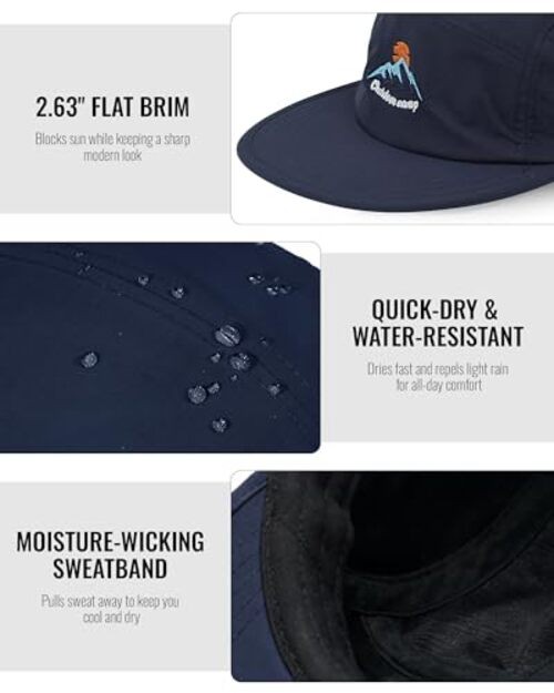 Quick Dry 5 Panel Hat, Moisture-Wicking Water-Resistant One Size Dfb3-black